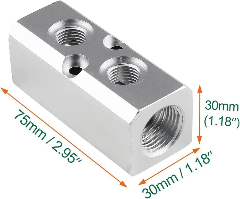 It Works Great 2 Way Pneumatic Manifold Air Distribution Block, G1/2 Supply Port, G1/4-Inch Output Port,Pneumatic Air Compressor Manifold Fitting，Aluminum Alloy，Medium Flow （30x30mm） - Image 2